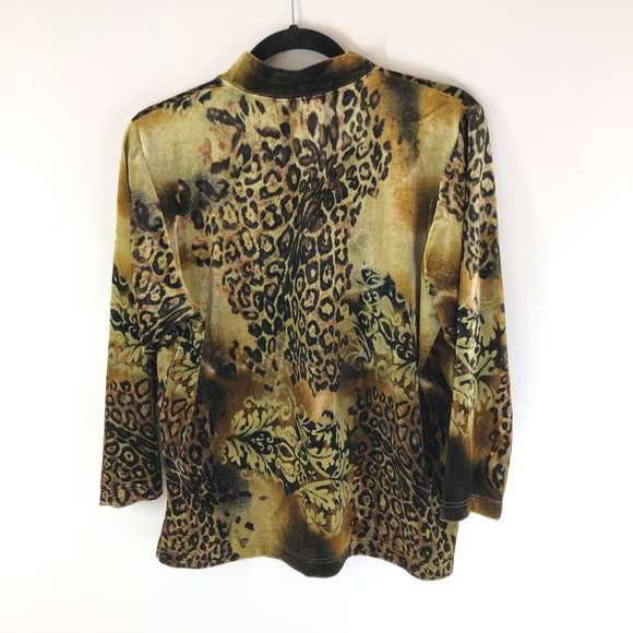 BonWorth Womens Top Vintage Ribbed Velour Mock Neck Leopard Brown Yellow XSP - Picture 2 of 3